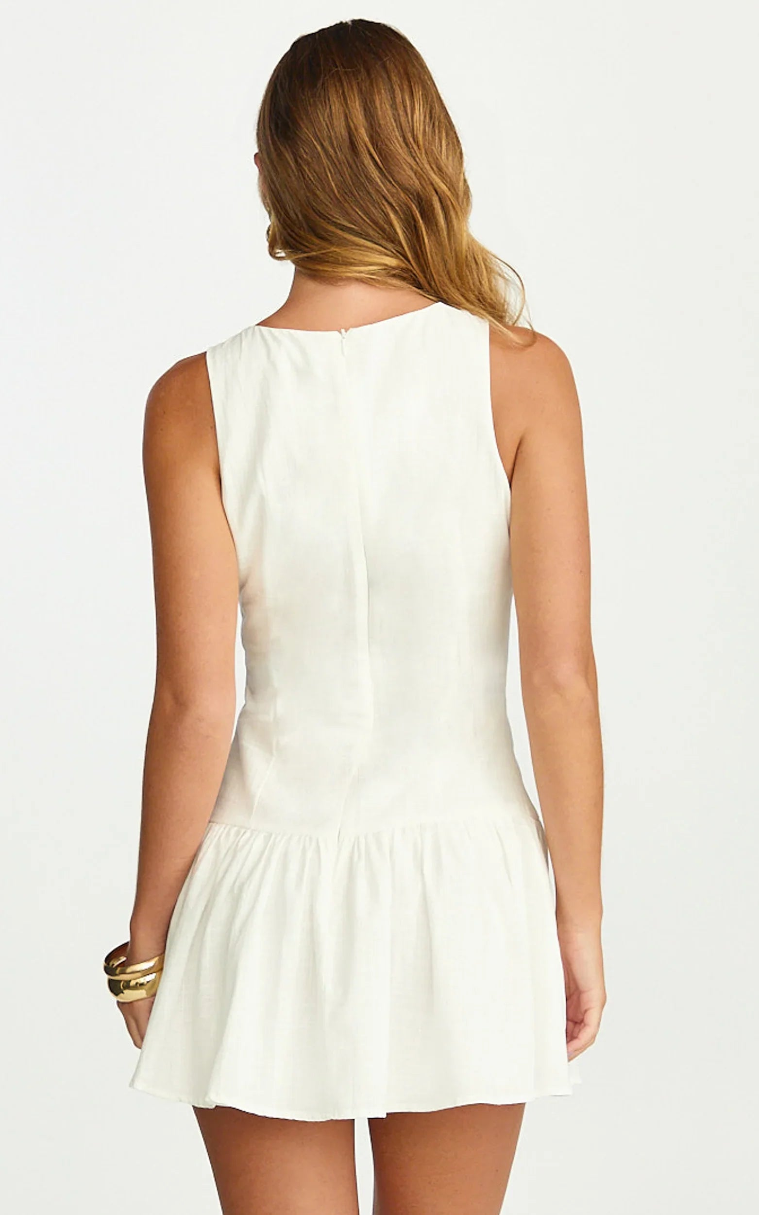 Cortez Mini Dress - High Neck Button Down Dress in White